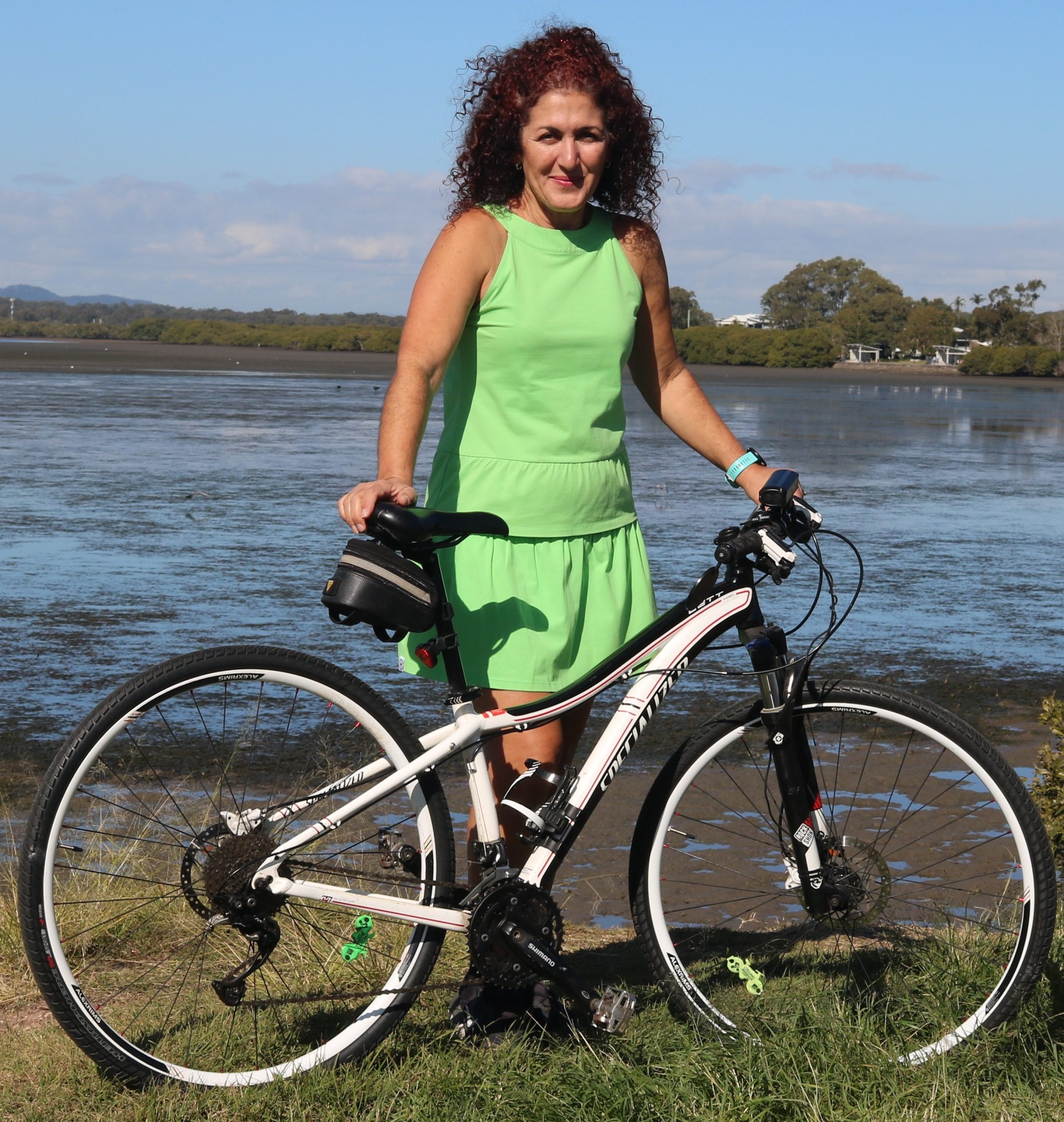 green outfit with bike A